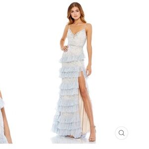 mac duggal embellished ruffle tiered sleeveless gown